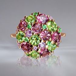 Rose Gold Round Cut Multi-Color Sapphire Cocktail Ring For Women