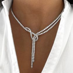 Round & Pear Cut White Sapphire Lariat Necklace For Women