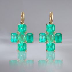 Golden Oval & Emerald & Asscher Cut Emerald Sapphire Drop Earrings For Women