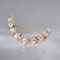 Unique Golden Moon Design Round Cut White Sapphire Brooch For Women