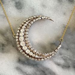 Two Tone Moon Design Round Cut White Sapphire Pendant Necklace For Women