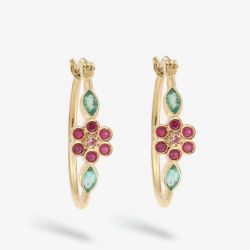 Golden Round & Marquise Cut Ruby & Emerald Sapphire Flora Hoop Earrings For Women