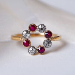 Two Tone Round Cut Ruby & White Sapphire Cocktail Ring For Women