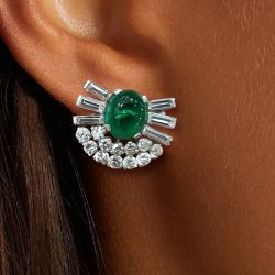 Unique Oval Cut Emerald Sapphire Stud Earrings For Women