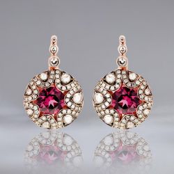 Rose Gold Round Cut Ruby Sapphire Drop Earrings For Women