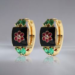 Vintage Golden Round Cut Ruby Sapphire Hoop Earrings For Women