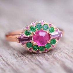 Rose Gold Oval Cut Ruby Sapphire Engagement Ring For Women