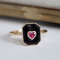 Golden Heart Cut Ruby Sapphire Engagement Ring For Women