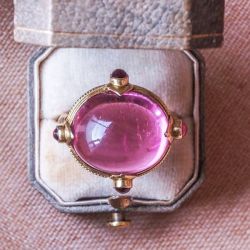 Golden Oval Cabochon Cut Pink Sapphire Cocktail Ring For Women