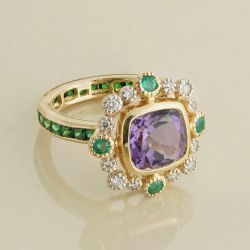 Golden Cushion Cut Amethyst Sapphire Engagement Ring For Women