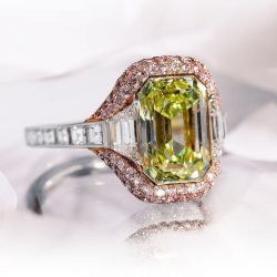 Two Tone Emerald Cut Peridot Sapphire Engagement Ring For Women
