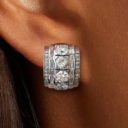 Vintage Round Cut White Sapphire Hoop Earrings For Women