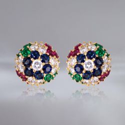 Vintage Golden Round Cut Cluster Multi-Sapphire Stud Earrings For Women