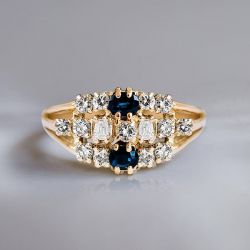 Vintage Oval & Round Cut Blue & White Sapphire Wedding Band For Women