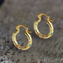 Golden Round Cut Multi-Color Sapphire Hydrangea Hoop Earrings For Women