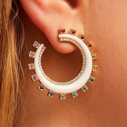 Fashion Golden Round Cut Multi-Sapphire Hoop Earrings For Women