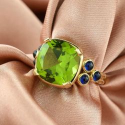 Golden Cushion Cut Peridot Sapphire Engagement Ring For Women