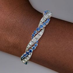 Art Deco Round Cut Blue & White Sapphire Bracelet For Women