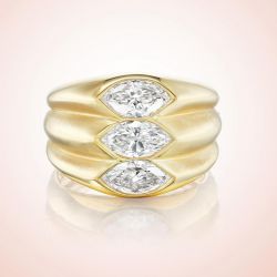 Golden Triple Row Marquise Cut White Sapphire Engagement Ring For Women