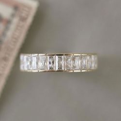 Golden Baguette Cut White Sapphire Wedding Band For Women