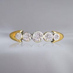 Two Tone Five Stone Round Cut White Sapphire Wedding Band For Women