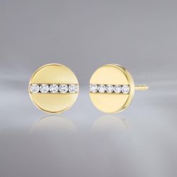 Golden Round Cut White Sapphire Stud Earrings For Women