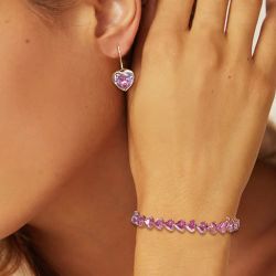 Golden Heart Cut Pink Sapphire Tennis Bracelet & Drop Earrings Set For Women