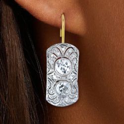 Vintage Two Tone Round Cut White Sapphire Drop Earrings For Women