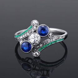 Round Cut Blue & White Sapphire Engagement Ring For Women