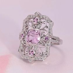 Art Deco Cushion Cut Pink Sapphire Engagement Ring For Women