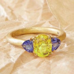 Three Stone Oval Cut Yellow Sapphire Engagement Ring For Women