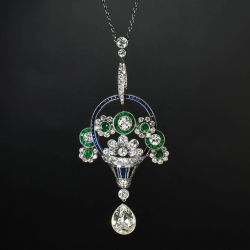 Art Deco Round & Pear Cut White Sapphire Pendant Necklace For Women