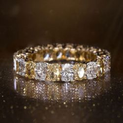 Golden Oval Cut White & Yellow Sapphire Wedding Band For Women