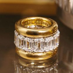 Two Tone Emerald Cut White Sapphire Wedding Band Ring Sets For Women