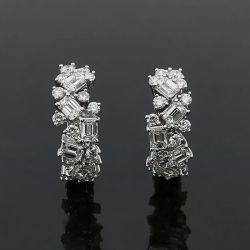 Unique Emerald & Round Cut White Sapphire Hoop Earrings For Women