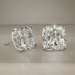 Classic Cushion Cut White Sapphire Stud Earrings For Women