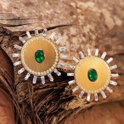 Unique Oval Cut Emerald Sapphire Stud Earrings For Women