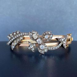 Antique Two Tone Cushion & Round Cut White Sapphire Bangle Bracelet For Women