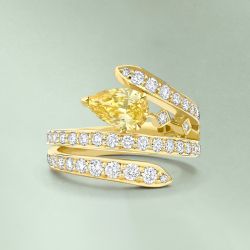 Golden Pear & Round Cut Yellow & White Sapphire Engagement Ring For Women