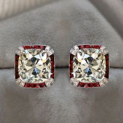 Vintage Halo Cushion Cut White Sapphire Stud Earrings