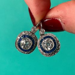 Art Deco Round Cut White Sapphire Drop Earrings For Women