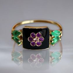 Vintage Golden Round Cut Amethyst Sapphire Flora Engagement Ring For Women