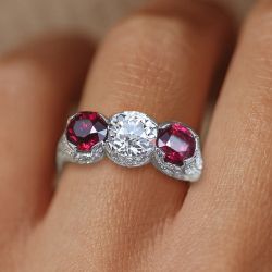 Art Deco Round Cut White & Ruby Sapphire Engagement Ring For Women