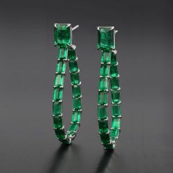 Emerald Cut Emerald Sapphire Hoop Earrings For Women