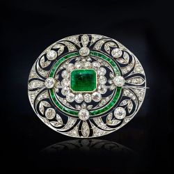 Vintage Emerald Cut Emerald & White Sapphire Brooch Pin For Women