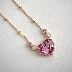 Golden Heart Cut Pink Sapphire Pendant Necklace For Women