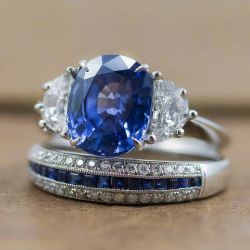 Vintage Oval & Asscher & Round Cut Blue & White Sapphire Engagement Ring Sets For Women