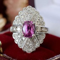 Vintage Cushion Cut Pink Sapphire Cocktail Ring For Women