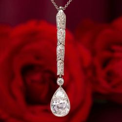 Art Deco Cushion Cut White Sapphire Pendant Necklace For Women