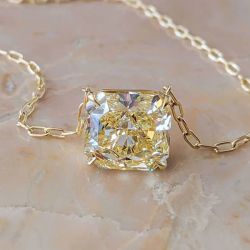 Fancy Princess Cut Solitaire Yellow Sapphire Pendant Necklace For Women